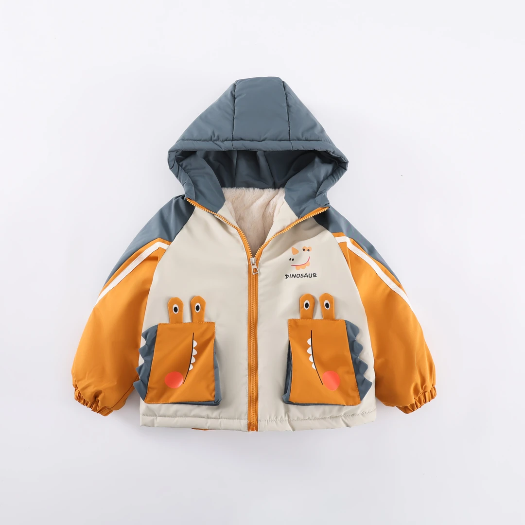 2025儿童冲锋衣派克加绒加厚保暖宝宝冬季玩偶可爱风卡通男童外套