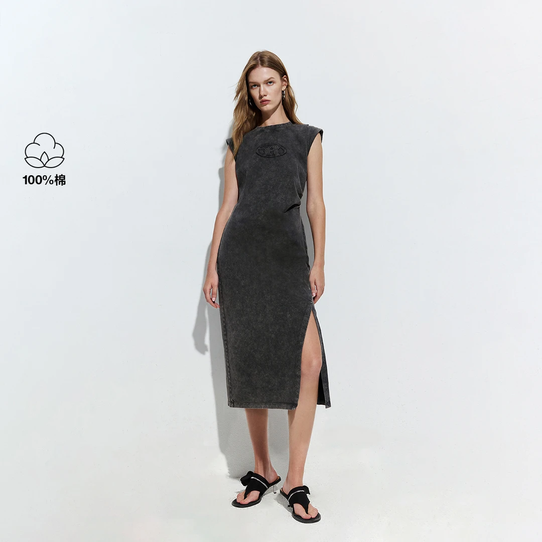 ONLY25春夏新款气质简约正肩圆领中长款连衣裙女|125261002