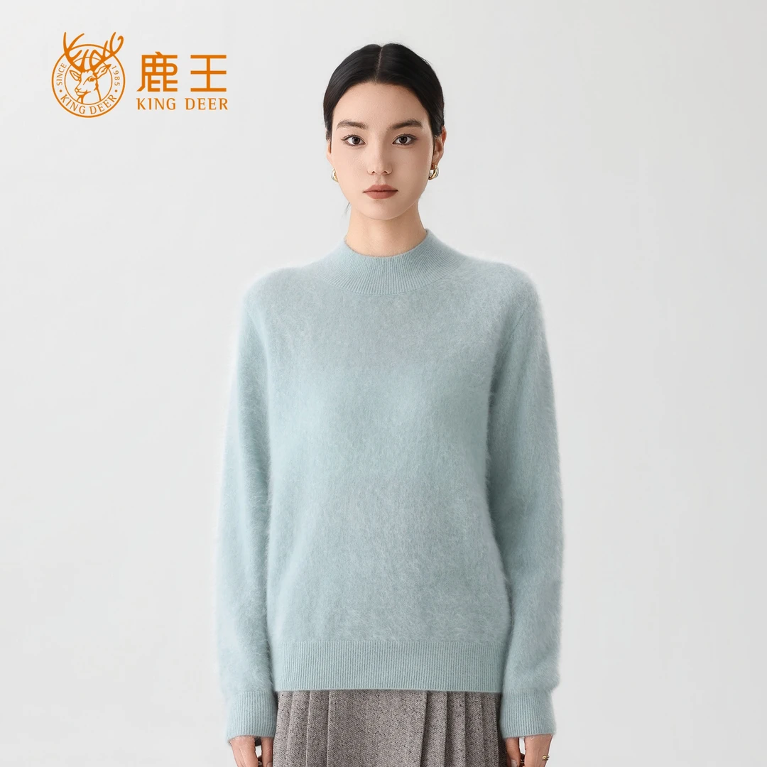 鹿王25秋冬新款女半高领100山羊绒拉绒休闲百搭套衫 912517818
