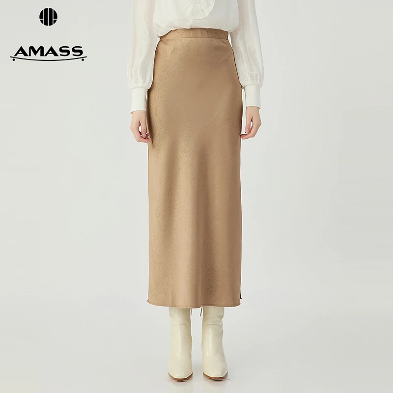 阿玛施AMASS 女装新款时尚优雅质感肌理纹鱼尾包臀半身裙520026
