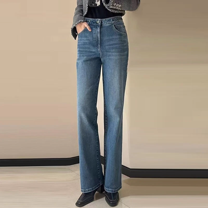 【商场同款】春秋时尚百搭链条拼接休闲直筒牛仔裤女袁衣都舍510011