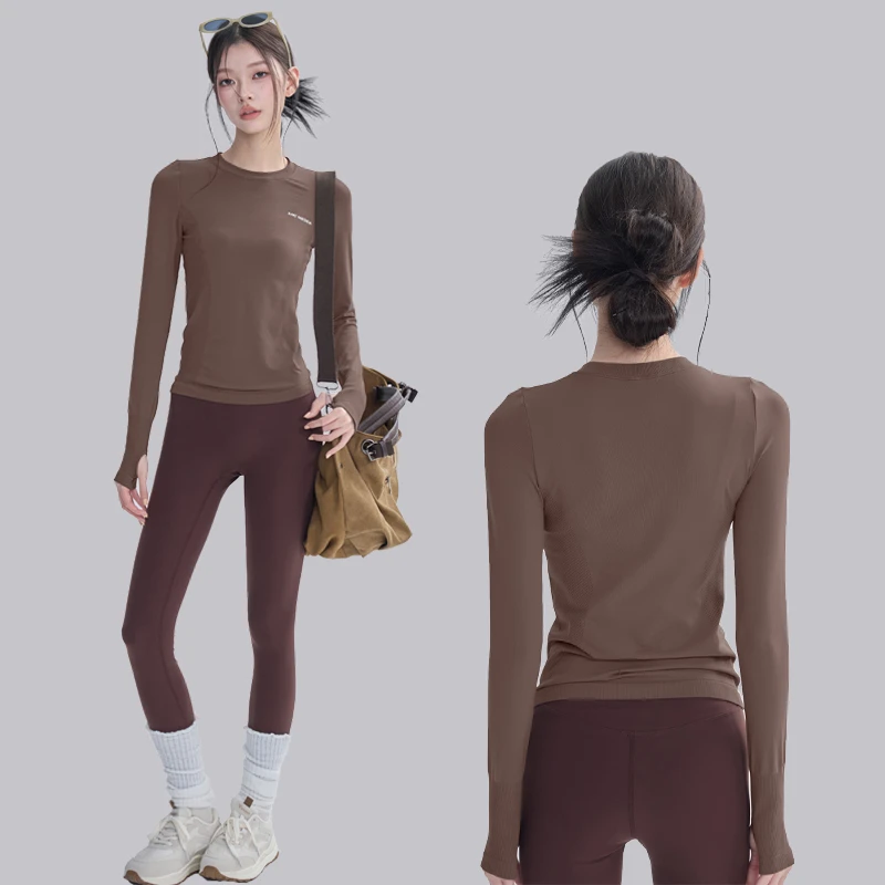 速干跑步运动长袖女高弹无缝修身显瘦健身衣透气训练瑜伽服打底衫