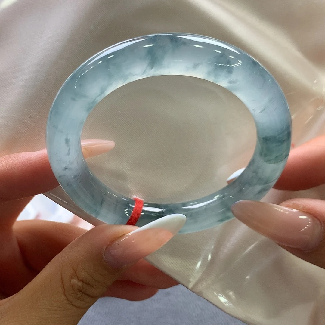 翡翠未镶嵌手镯（圆镯）25号高冰水墨蓝色