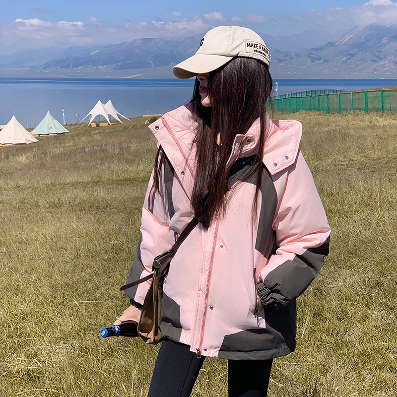 聚酯纤维100%2025年新款女冬季短款宽松户外工装风棉衣冲锋衣棉服