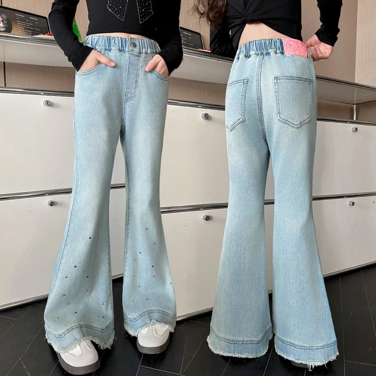 女童喇叭裤春季2025新款长裤儿童春秋裤子高腰显瘦中大童牛仔裤