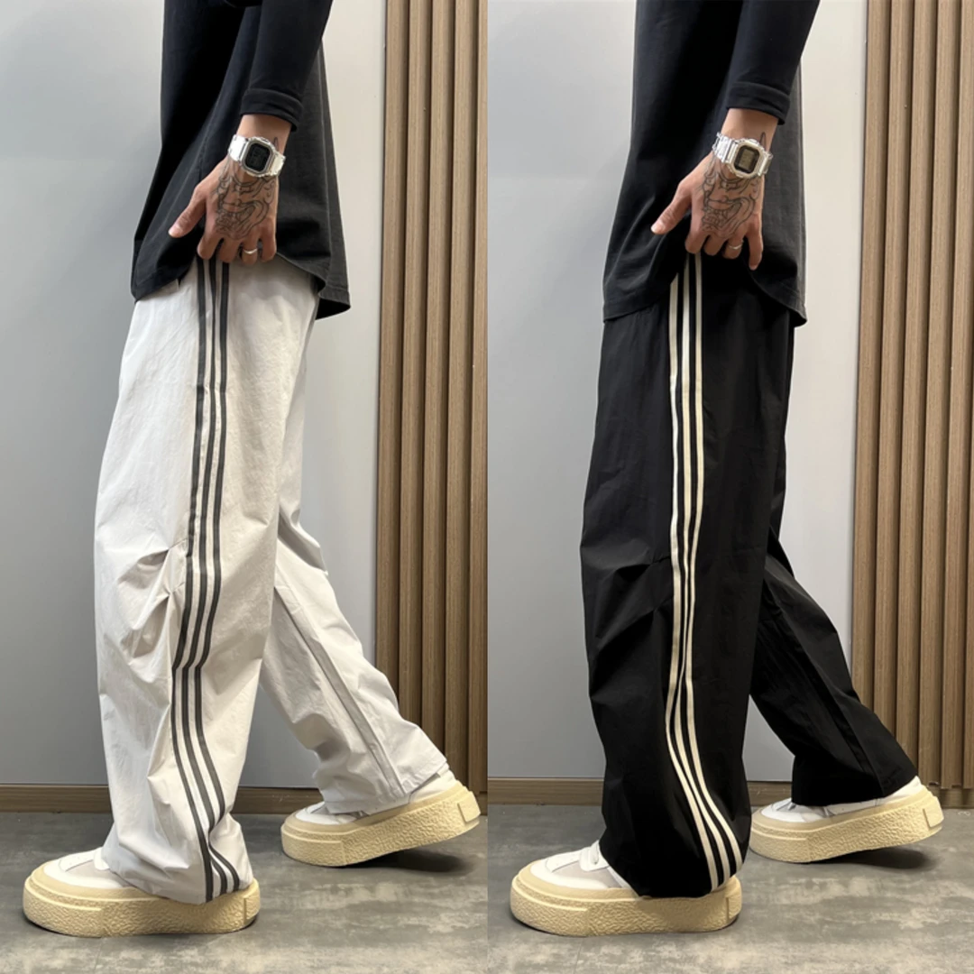 2025夏季薄款速干透气宽松垂感直筒百搭高街设计感休闲抽绳阔腿裤