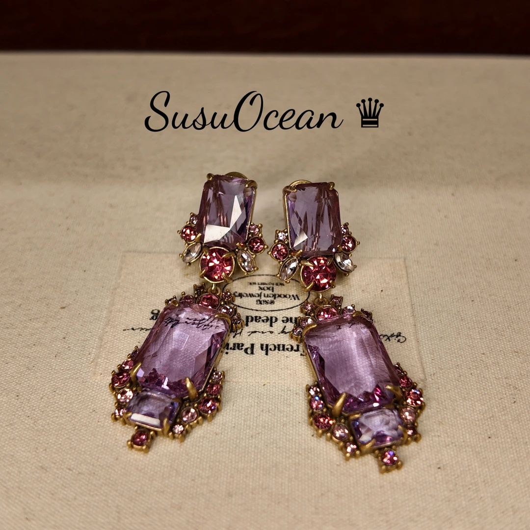 铜合金仿水晶耳饰 【1156】紫色琉璃小花镶嵌耳饰SusuOcean