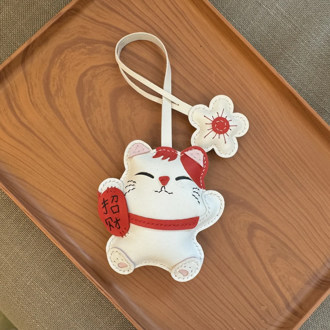 招财猫真皮手工钥匙挂件汽车后视镜挂件箱包挂件