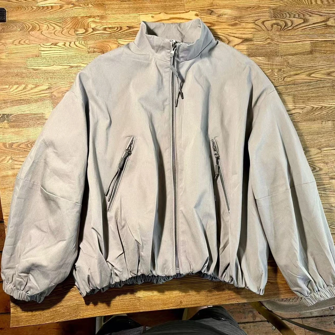 1260#夹克欧美简约立领短款保暖简约风灰色冲锋衣收紧（卡码拍大