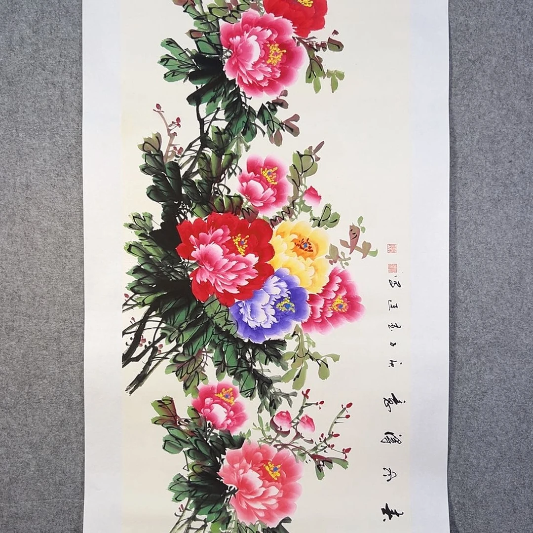 国画536 花鸟在树丛的顶端鸣叫叫声