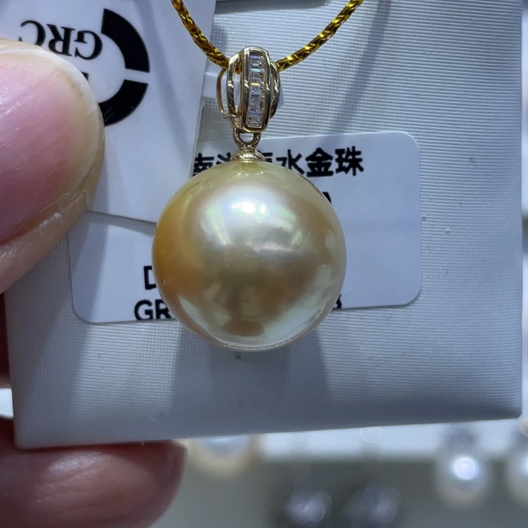 海水珍珠18K金镶嵌吊坠(不含链)15.4极光炫彩