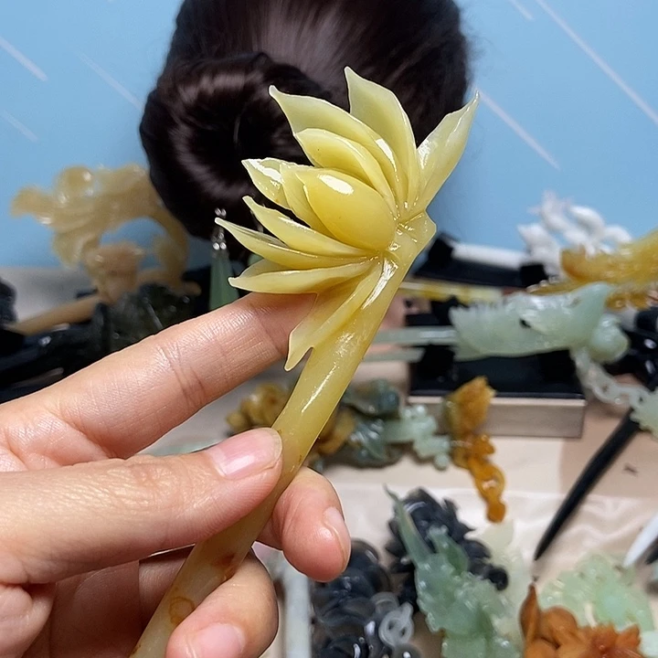麻***干岫玉未镶嵌发饰发簪