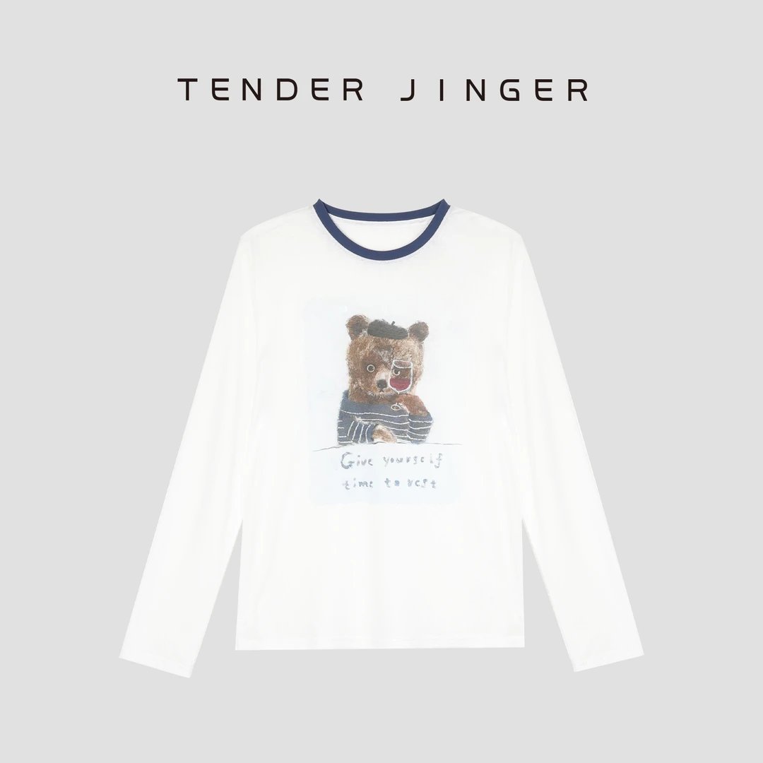 Tender Jinger圆领显瘦撞色小熊图案长袖T52LSS80920