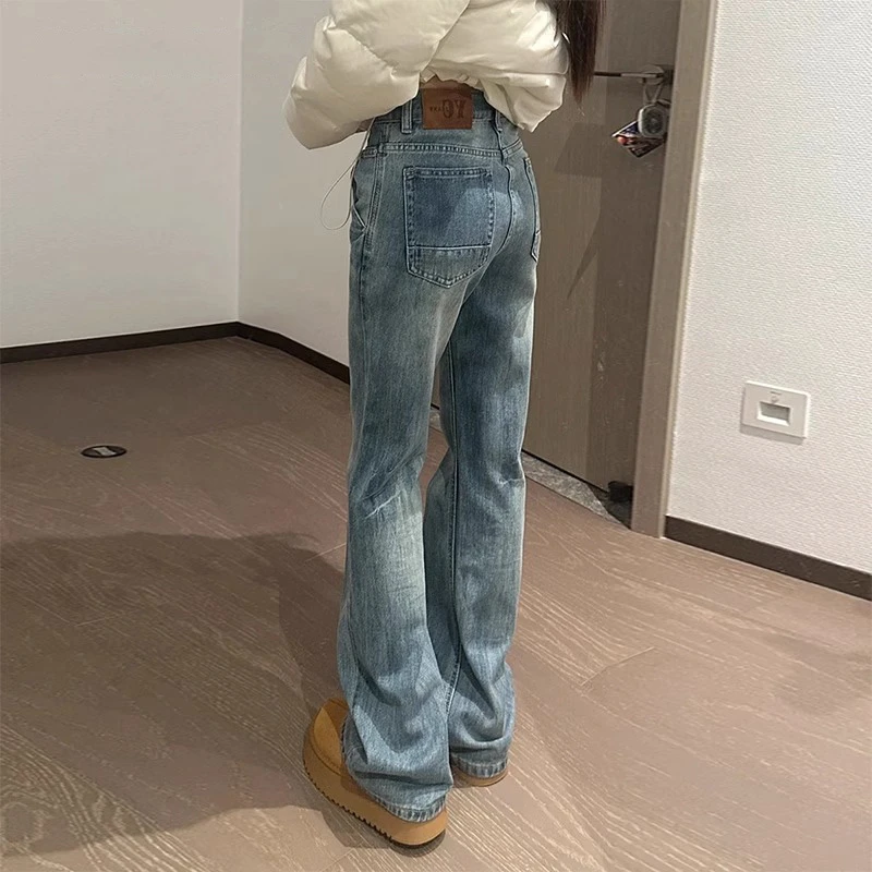 美式低腰微喇牛仔裤女2025新款春季复古宽松显瘦阔腿喇叭马蹄裤子