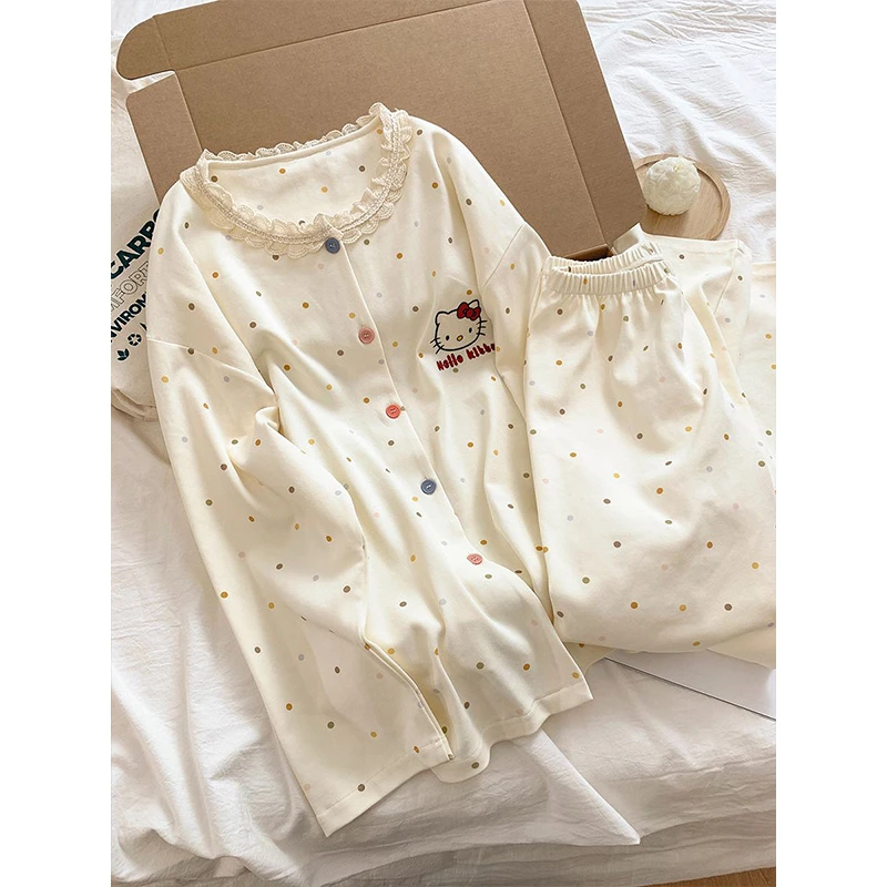 运补4-6睡衣女春秋新款长袖长裤卡通可爱甜美风家居服套装可外穿