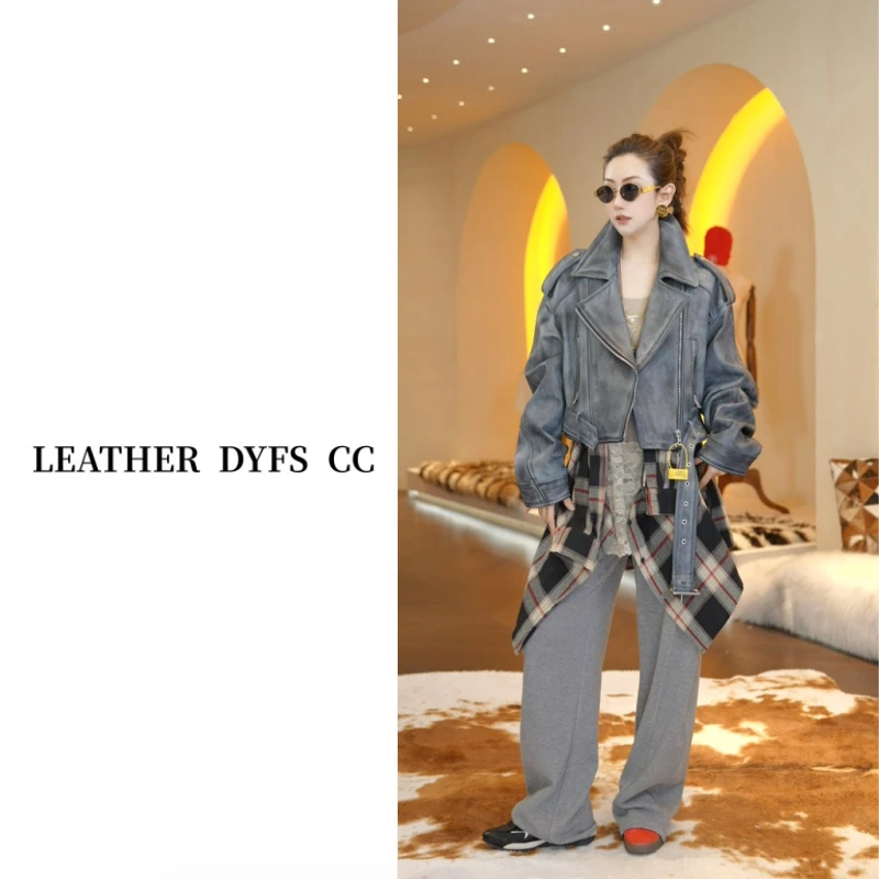 Leather Dyfs cc "航海日志"40233高奢绵羊皮真皮头层皮女装