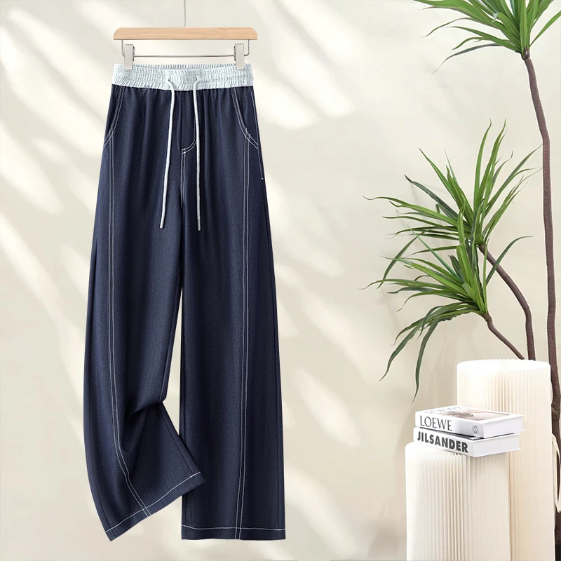 时尚牛仔裤女2025夏季新款高腰宽松显瘦垂感小个子薄款阔腿裤爆款