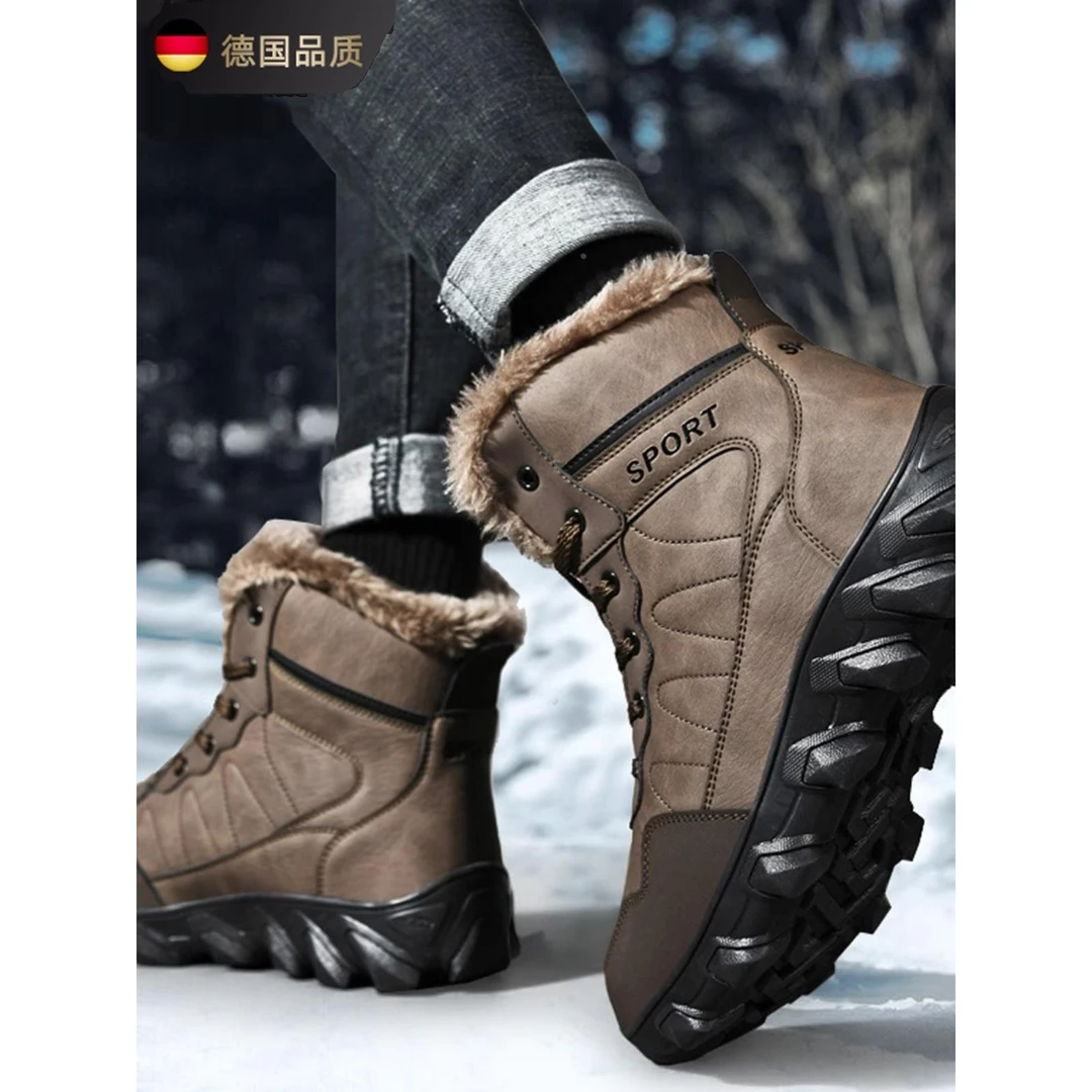 德国户外雪地靴男士冬季保暖高帮棉鞋防水防滑羊毛衬里加厚大尺寸
