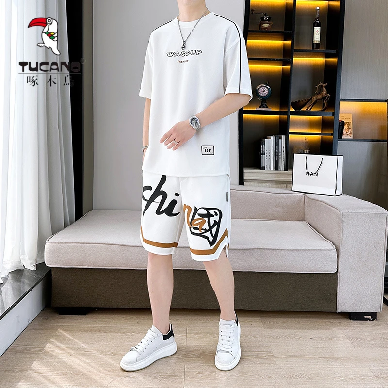 啄木鳥蓝球运动套装男夏季薄款凉感透气一套搭配帅气宽松青少年短