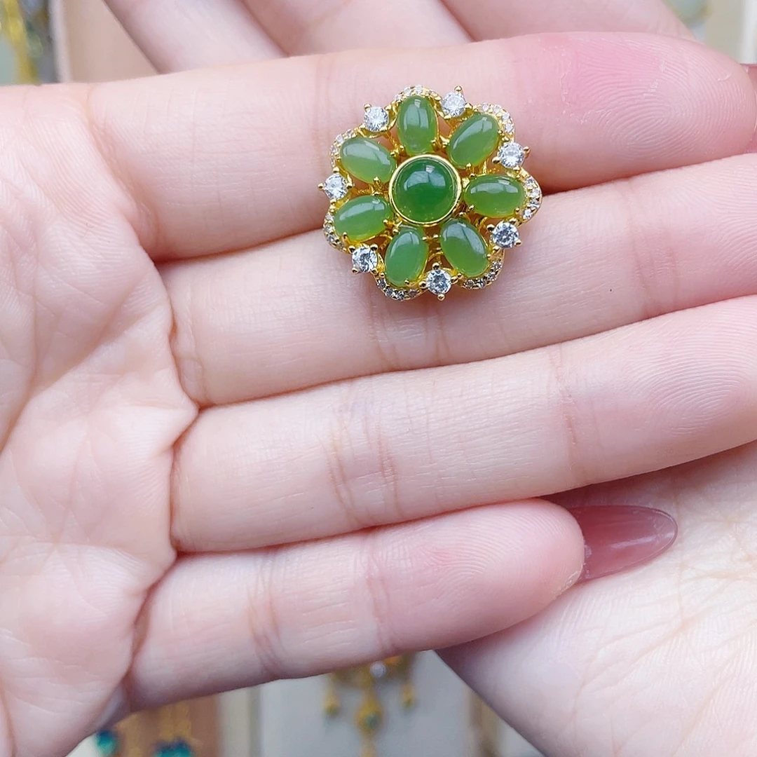 和田玉银S925镀金镶嵌戒指