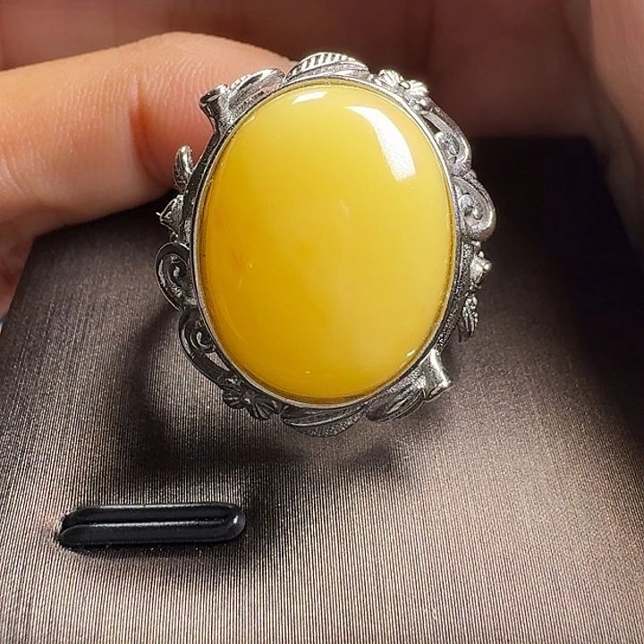 蜜蜡银S925镶嵌戒指戒指