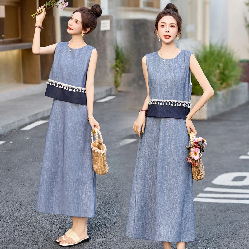 网红时尚炸街新款女装法式复古牛仔套装女2025夏季洋气背心两件套