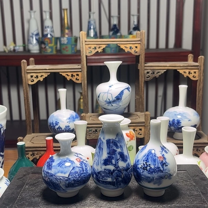 摆件陶景德镇陶瓷三件套山水