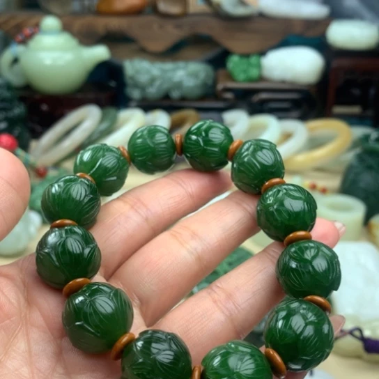 和田玉（碧玉）手串未镶嵌罪**开