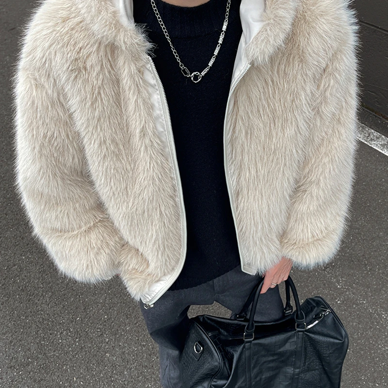 小众【双面穿】仿水貂毛毛绒外套男士冬季加厚棉服设计感仿皮草棉衣