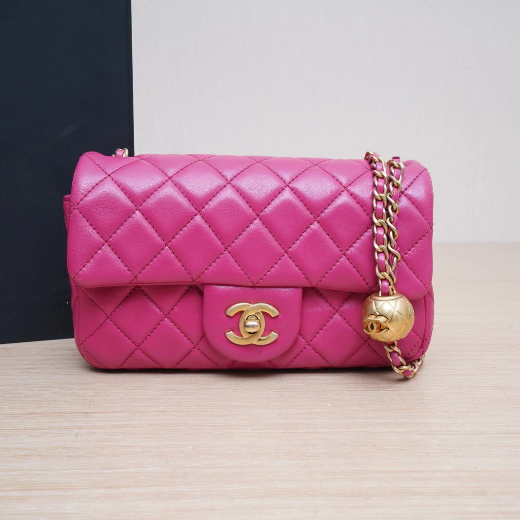 95新 Chanel/香奈儿 【娇】CF 口盖包20 玫红 皮革S 30开 400600