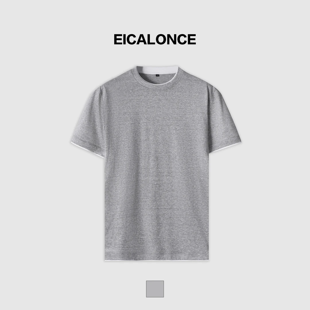 ANN DNR 男士棉麻假两件短袖T恤吸汗透气简约圆领打底衫SM80148