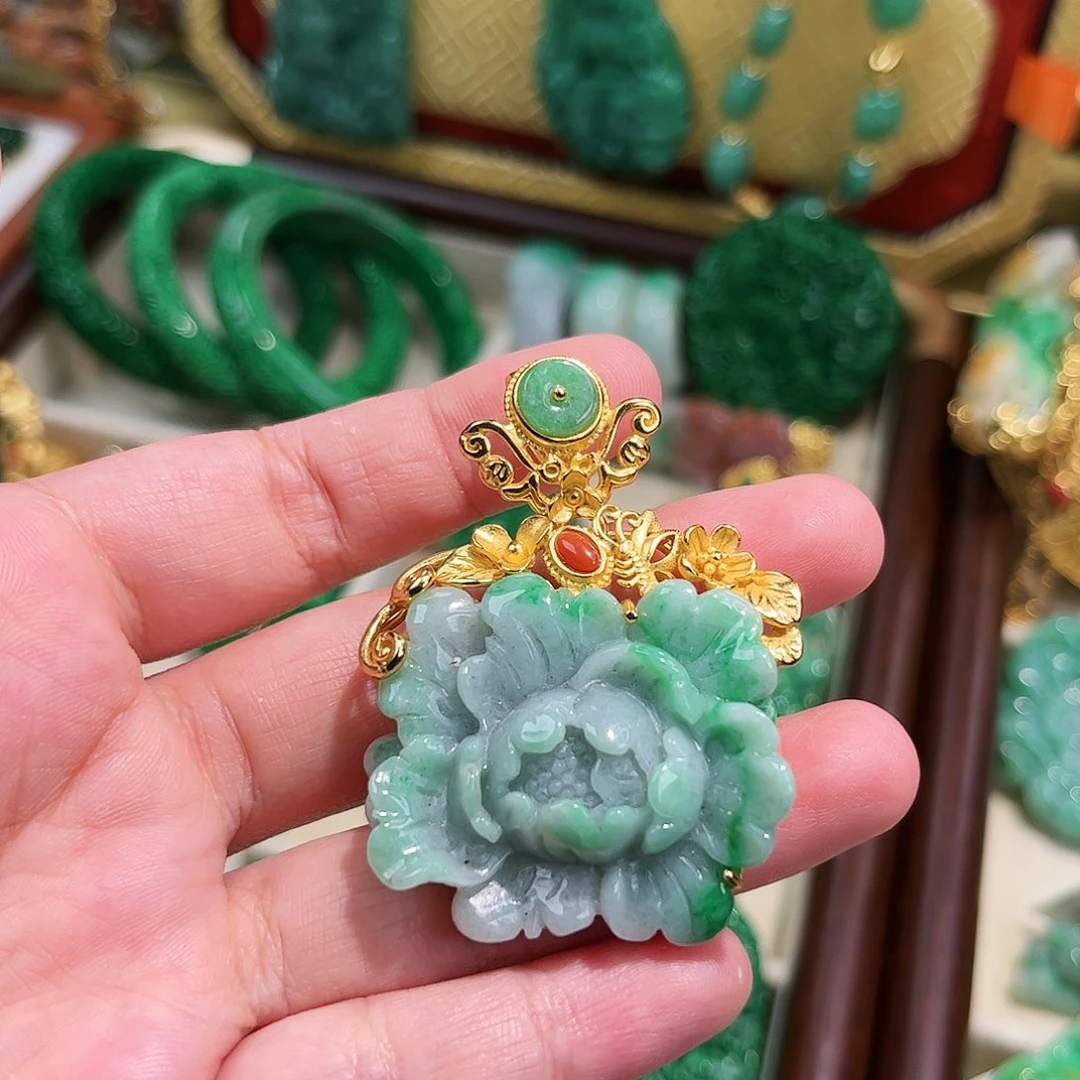 【闪购商品】翡翠银S925镀金镶嵌吊坠(不含链)