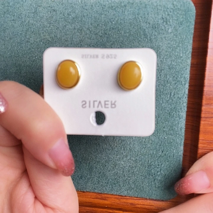 蜜蜡银S925镶嵌耳饰耳钉