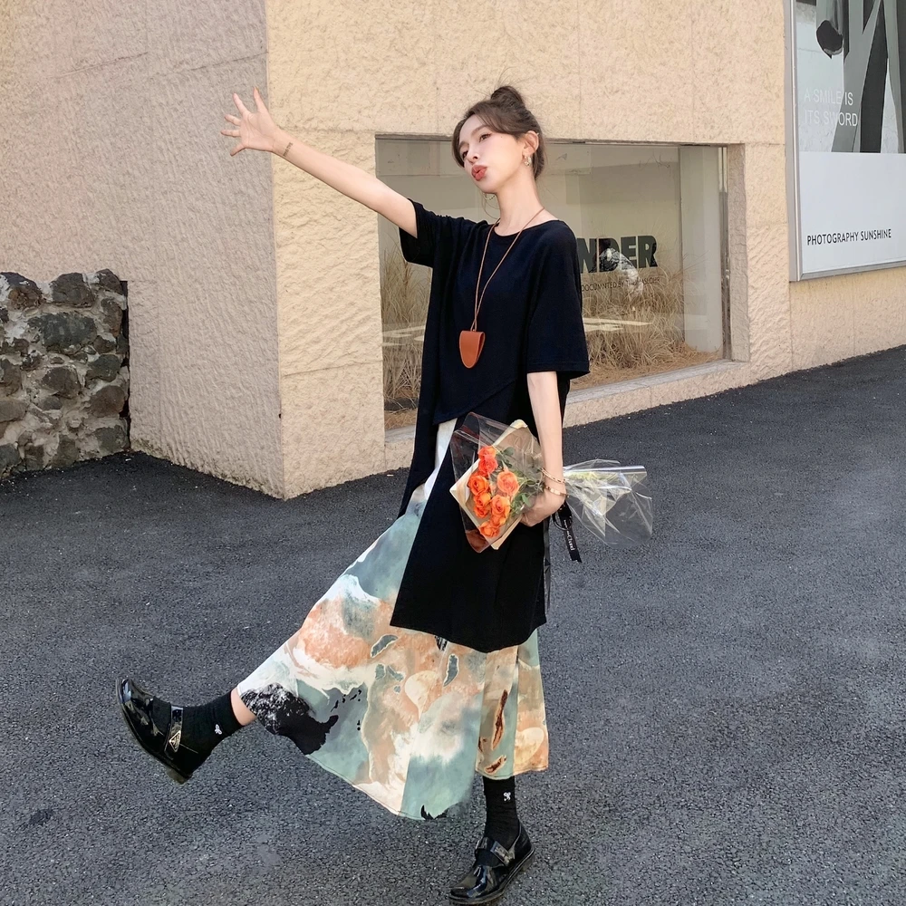 不规则T恤晕染半身裙套装女夏2025新款气质超火爆款高级感两件套