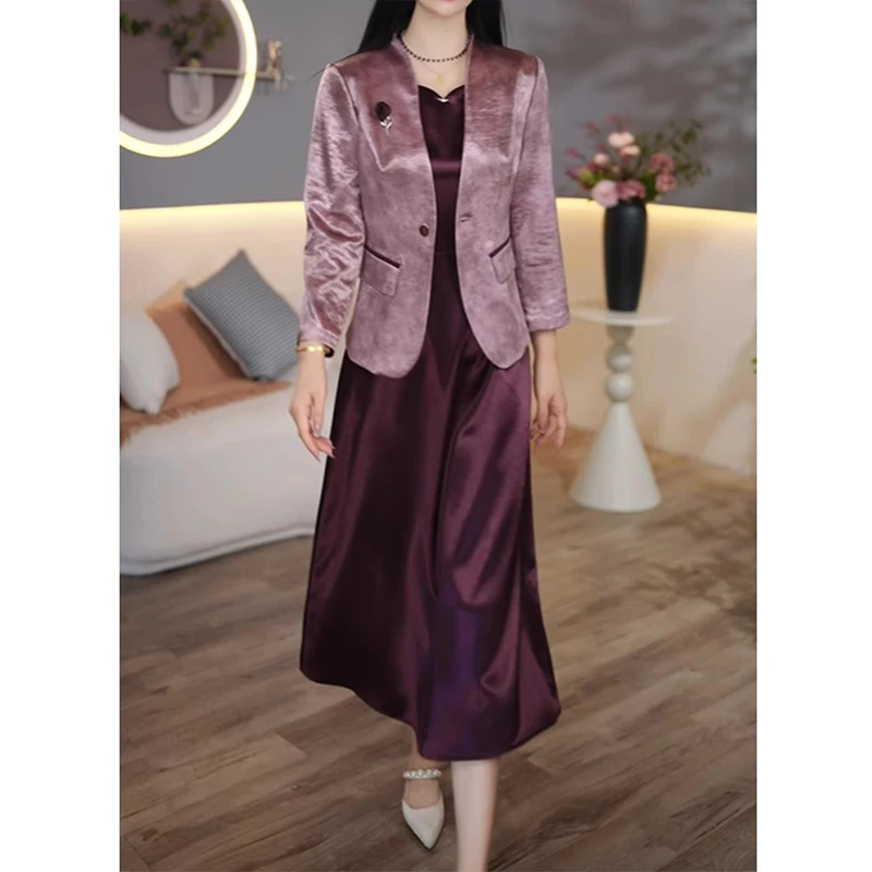 拉夏贝尔小西装两件套后妈裙女2025年新款春秋气质高级感套装裙子