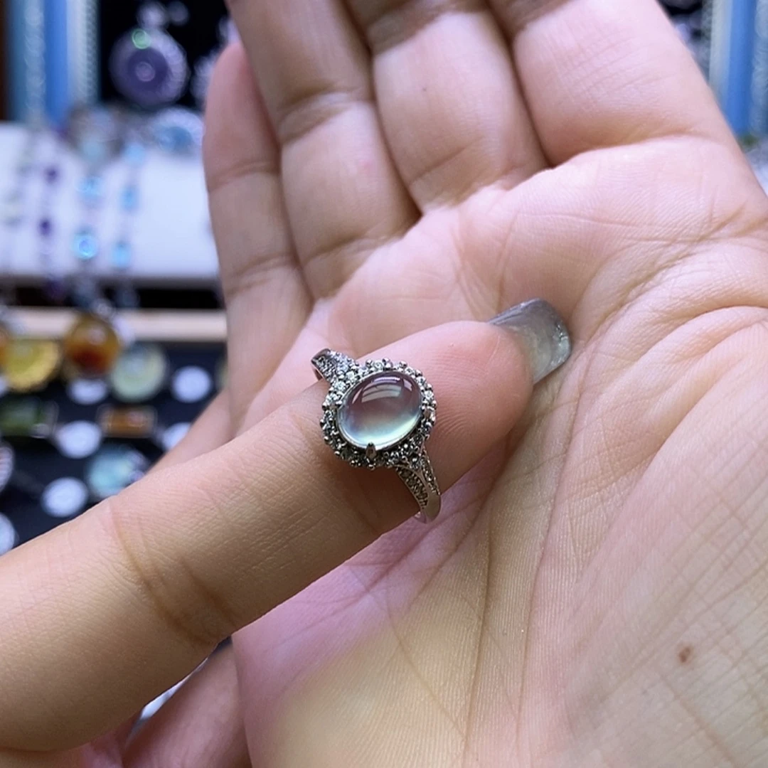 胖***薇岫玉银S925镶嵌戒指