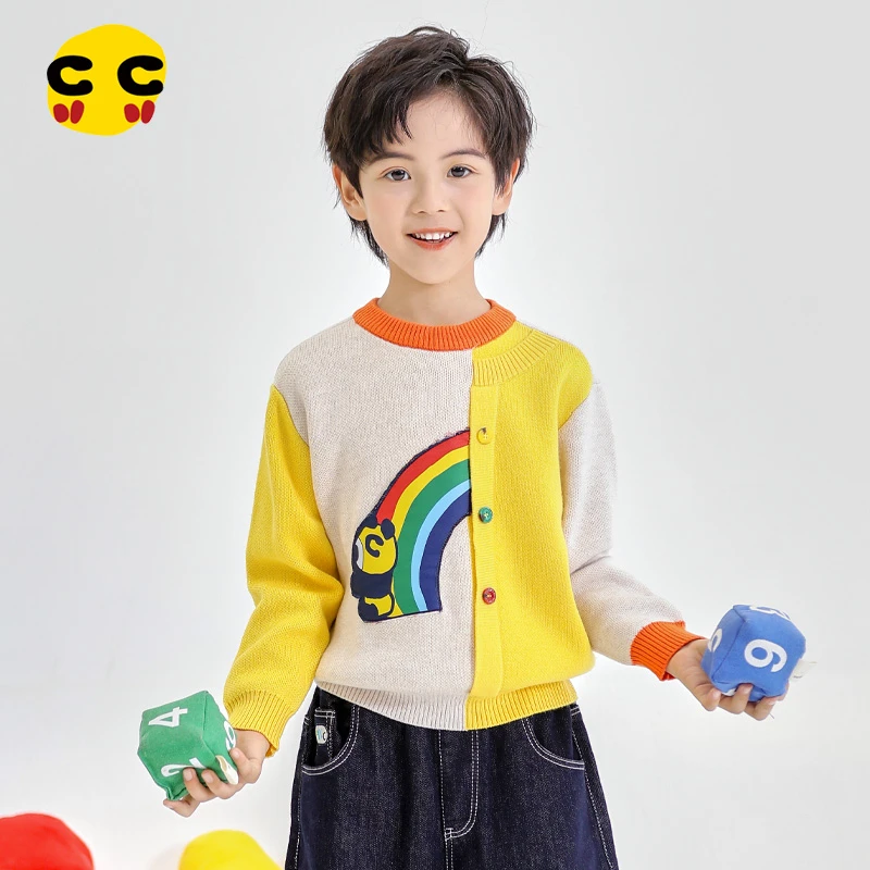 clanc潮牌童装秋冬新款儿童撞色内搭洋气圆领上衣男童毛衣针织衫