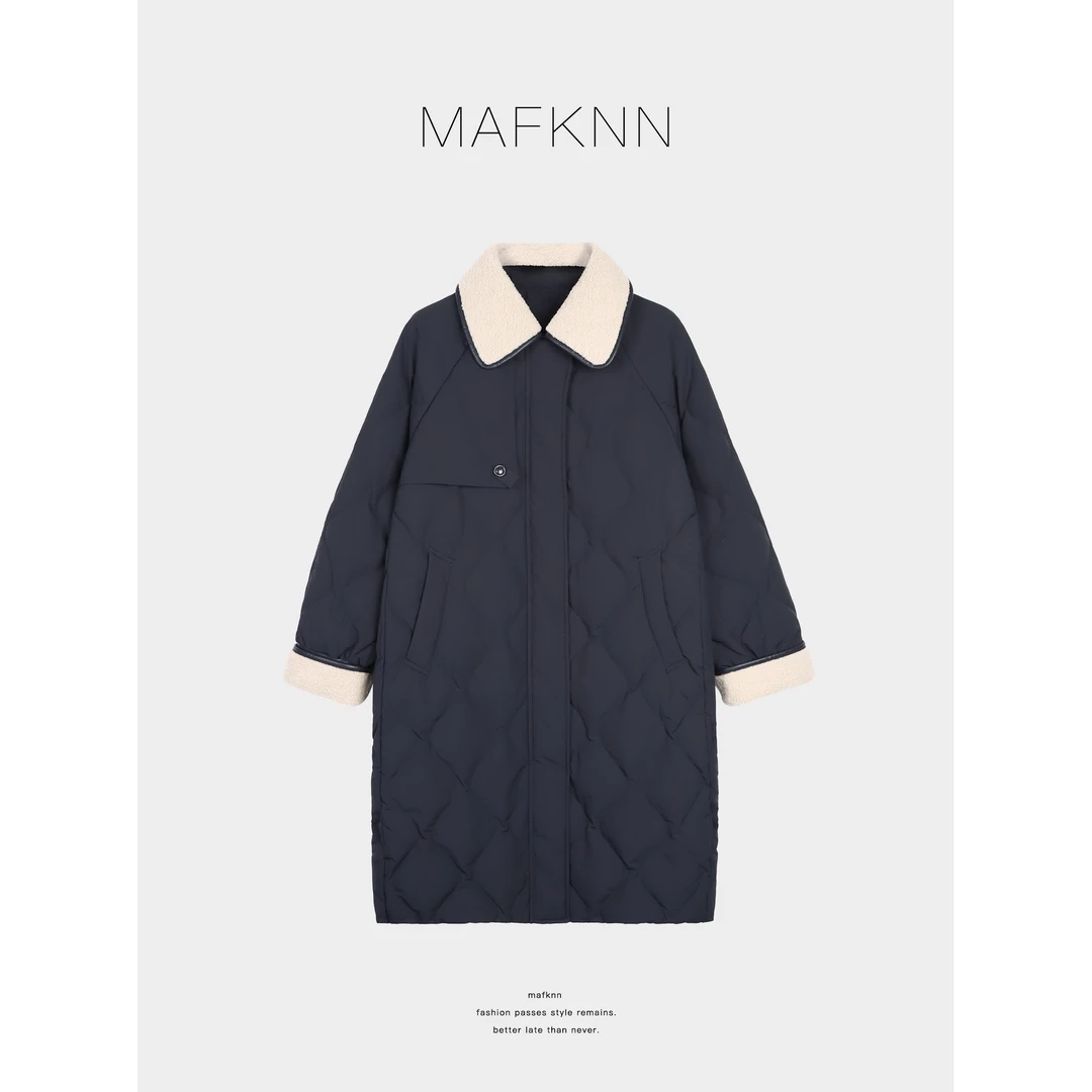 MAFKNN/玛肯时尚休闲简约秋冬中长款90白鸭绒羽绒服MK13584