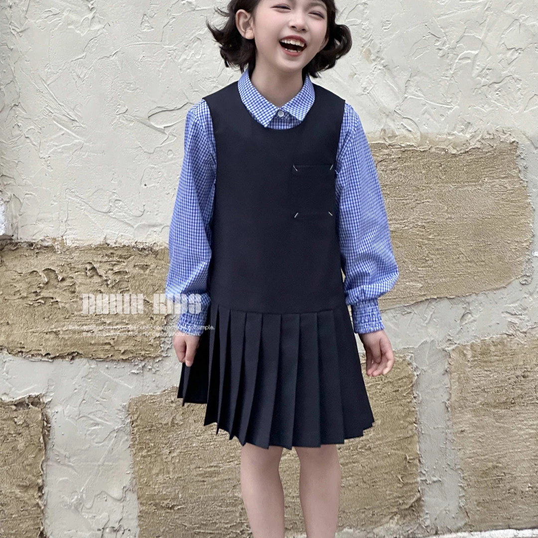 【嗒囜】女童25新款童装韩系学院风背心裙春季时尚百搭洋气百褶裙