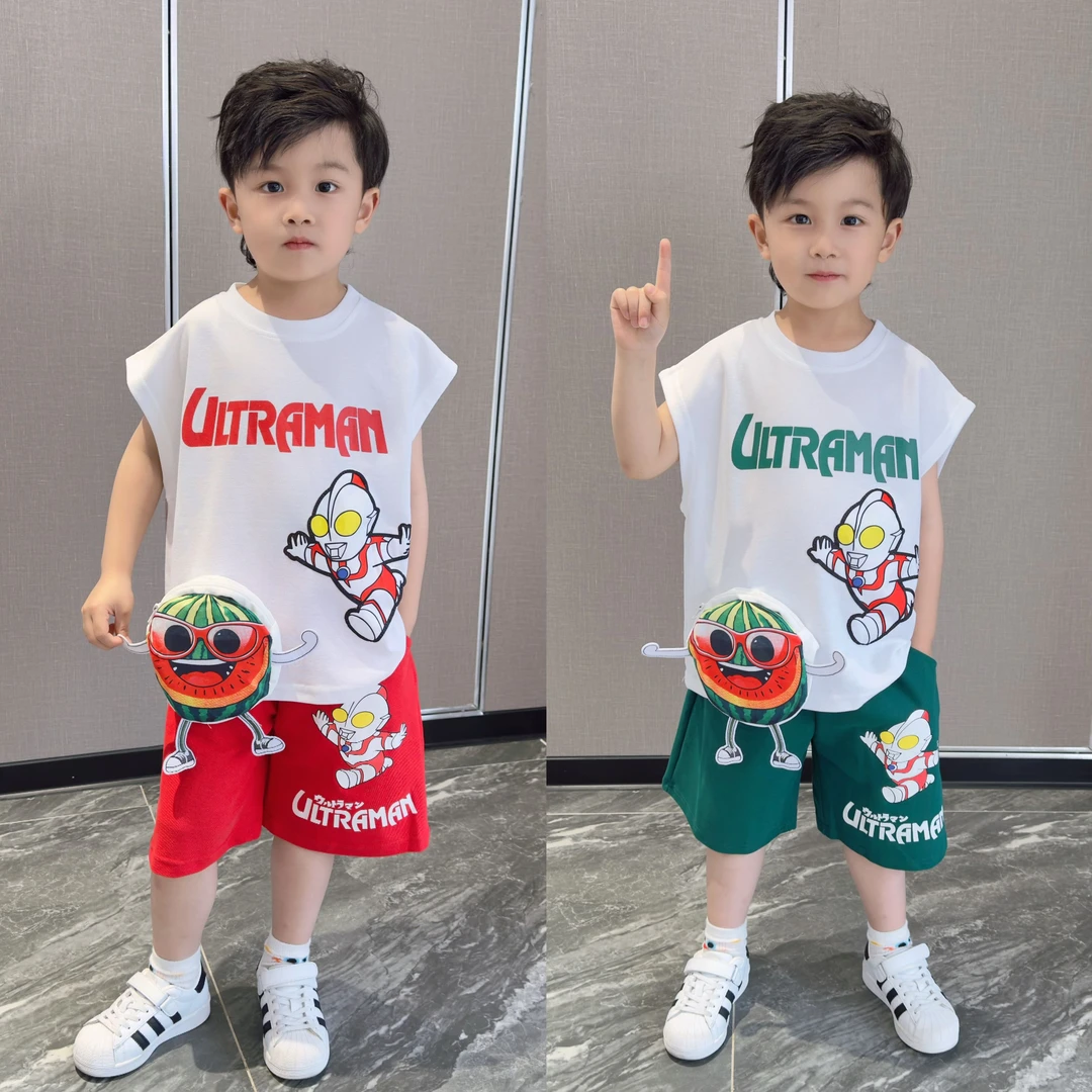 奥特曼儿童服装男童夏季背心套装2025新款男孩运动男宝夏装无袖