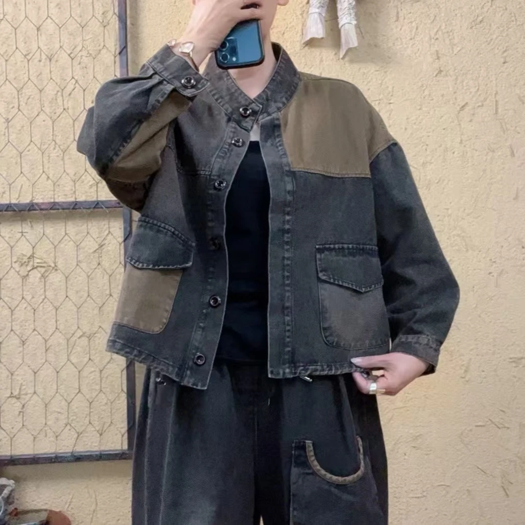 啵啵CM715拼接炒色牛仔外套