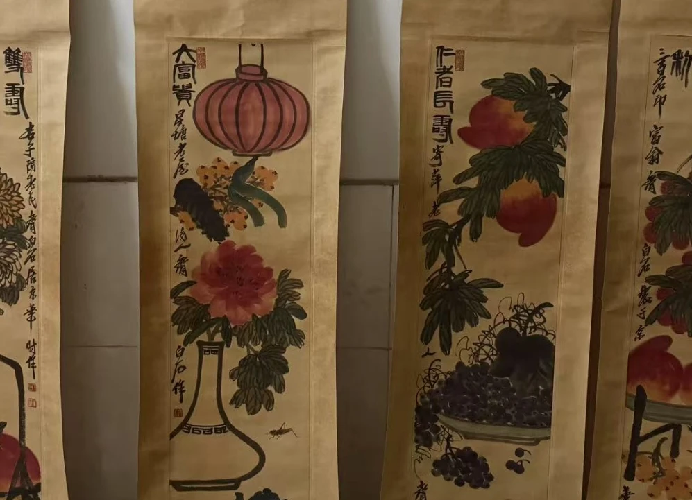 千古书画院 精品四联 多寿图【精品】仿古印刷装饰画