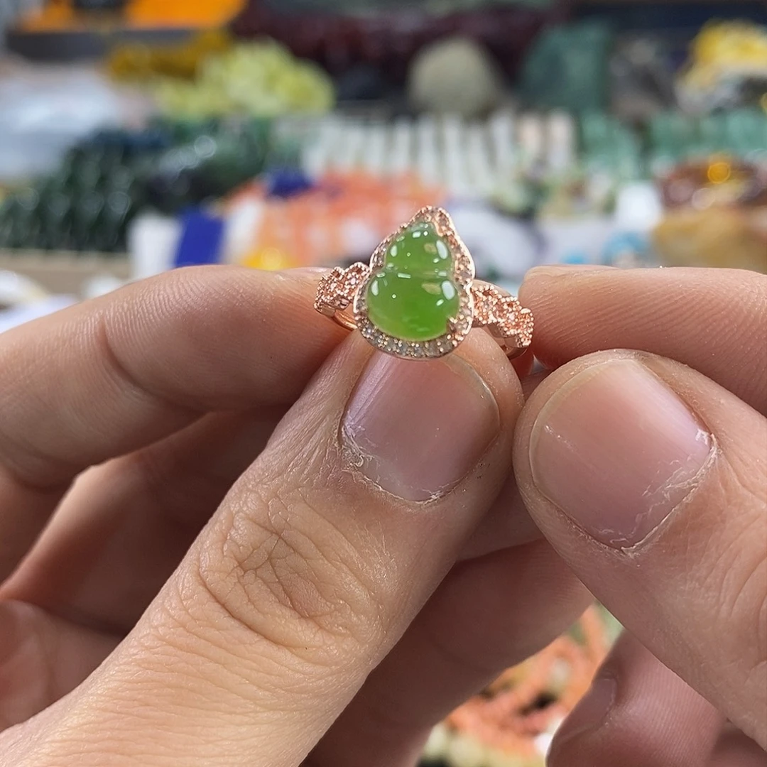 和田玉戒指银S925镶嵌葫芦