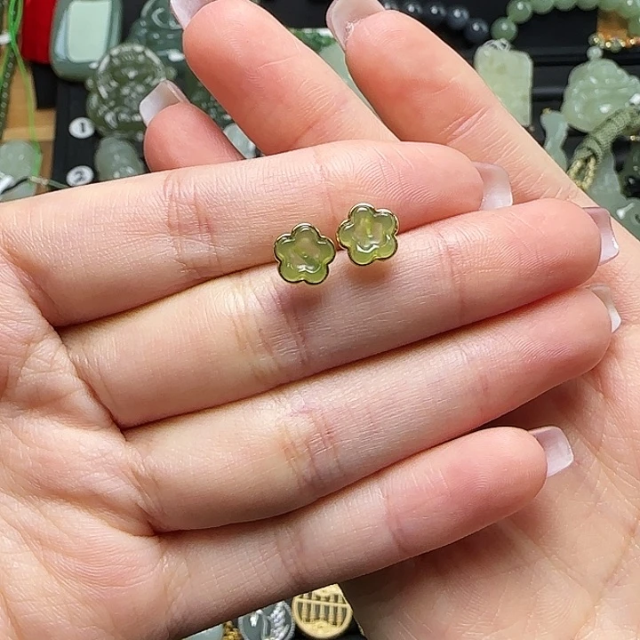 银S925镶嵌和田玉耳饰