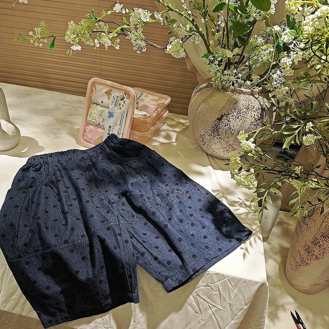 M1-4。DK-523 儿童休闲小圆牛仔七分裤波点夏季薄款