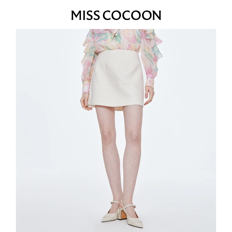 MISSCOCOON可可尼小香风a字半身裙2025秋季新款百搭高腰短裙