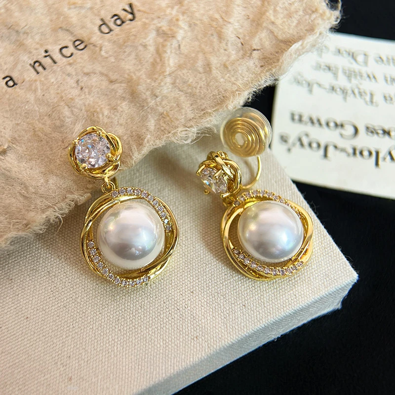 铜合金仿珍珠耳饰 仿仿仿珍珠无耳洞耳夹轻奢气质百搭复古法式简