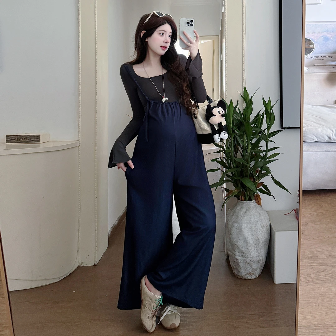 孕妇装秋装套装时尚款2025新款时尚韩版大码气质背带裤显瘦两件套