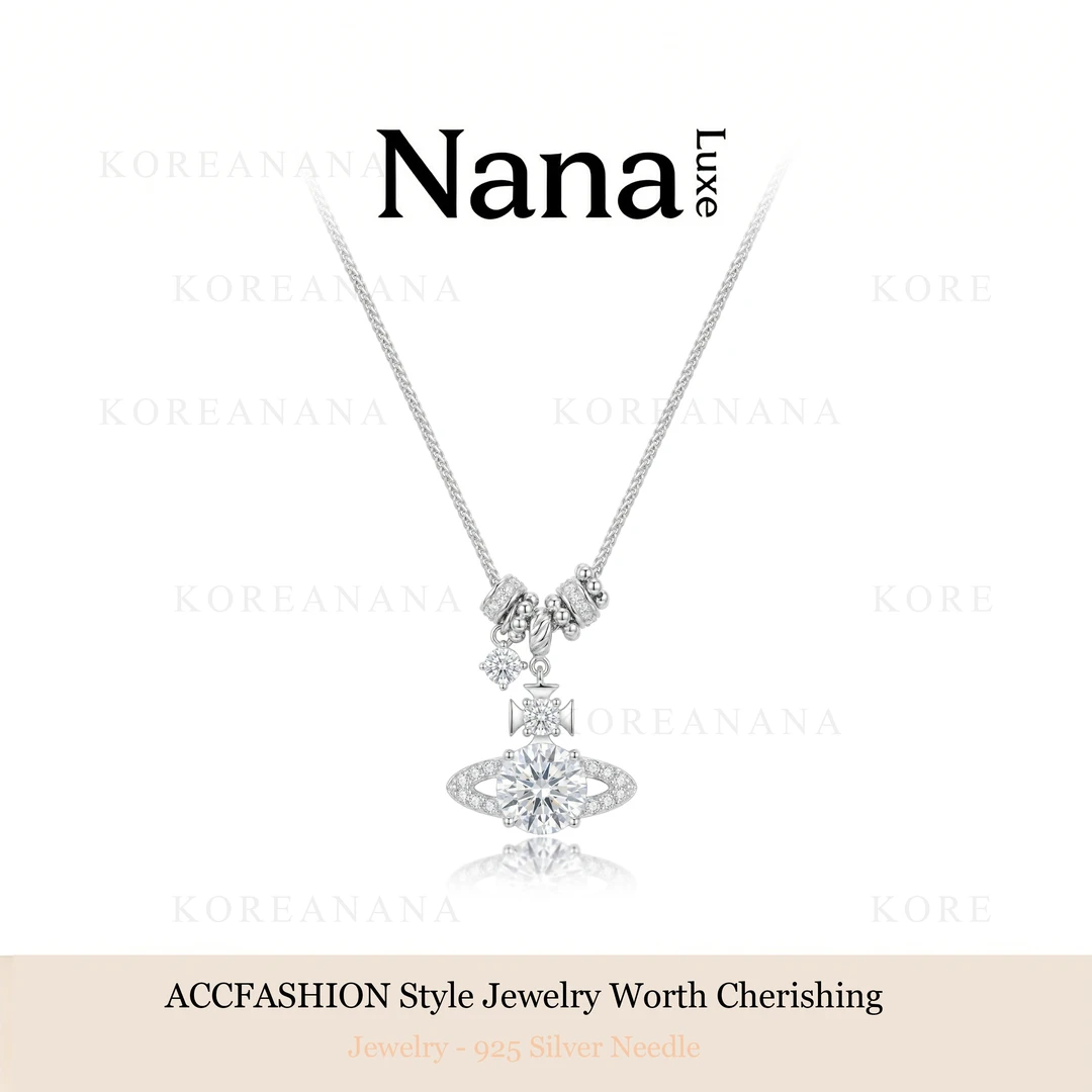 铜合金项链 镀白金 星球轻奢小众设计感气质百搭可抽拉项链E074