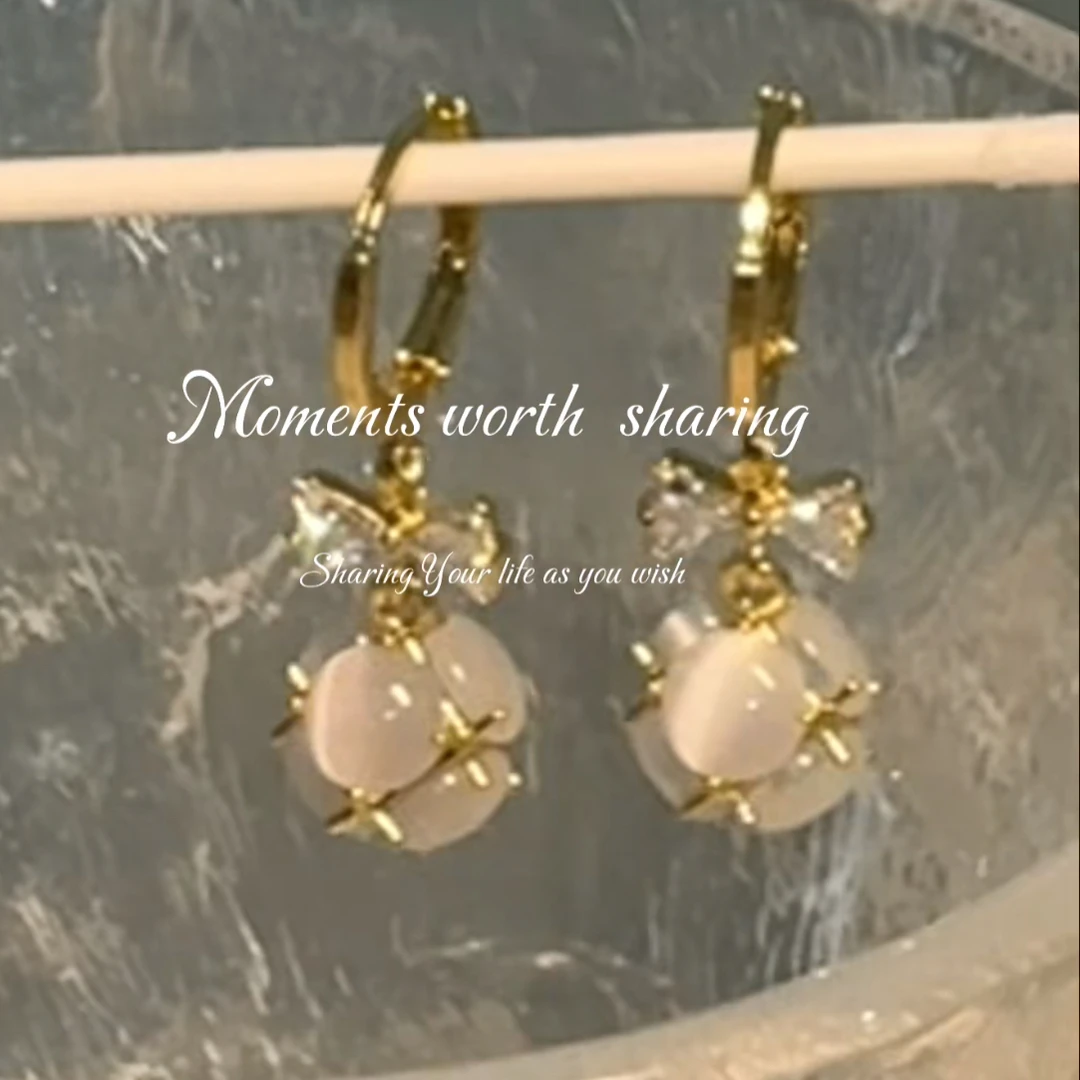 铜合金耳饰 月光糖霜｜发饰甜美｜猫眼石耳环